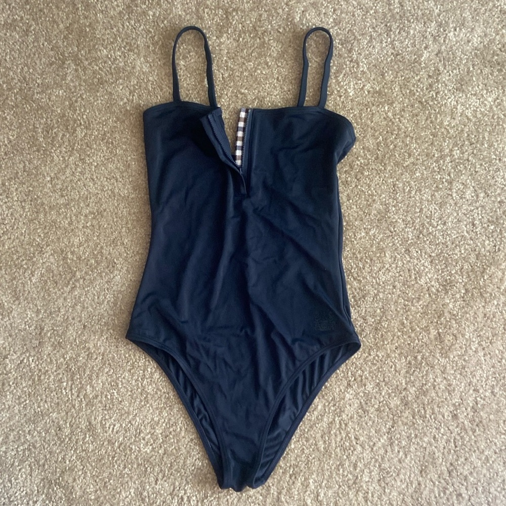 Aquascutum luxury one piece bathing suit swimsuit medium navy blue rare zipper